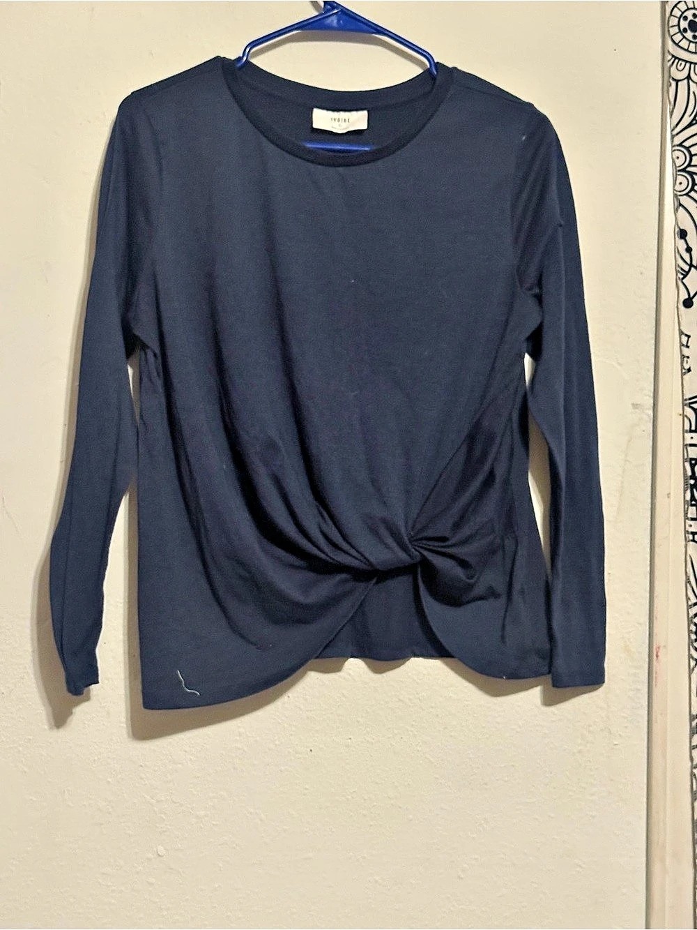 IVOIRE Long Sleeve Knot Front Blue Top Size L